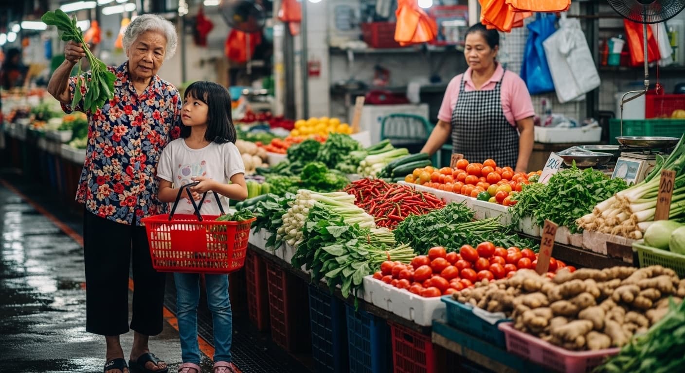 Photograph stimulus: A busy wet market.