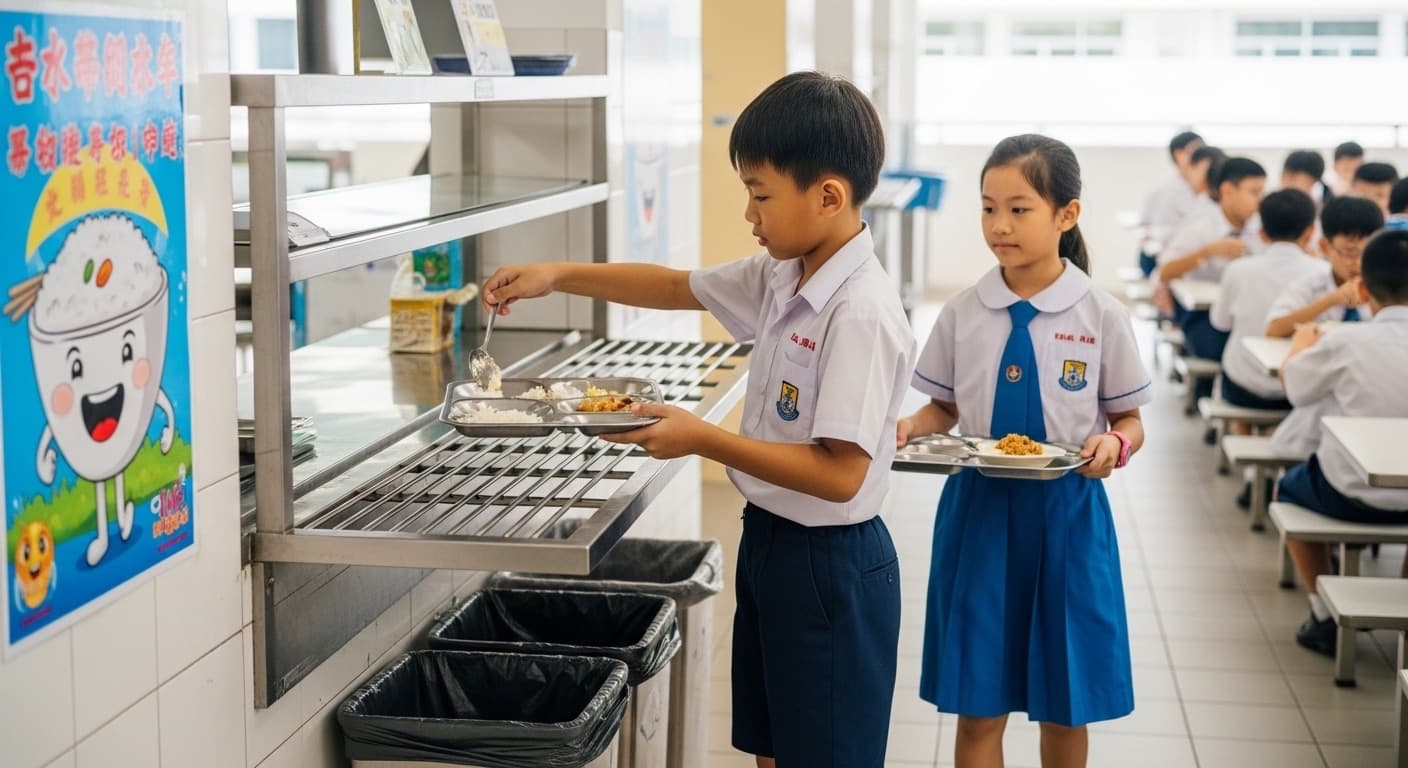 Photograph stimulus: The tray return area of a school canteen.