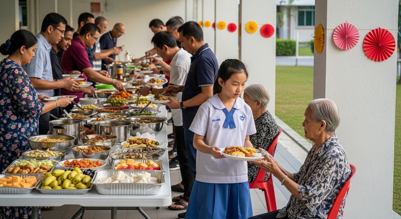 Photograph stimulus: A neighbourhood gathering at the void deck of an HDB block.