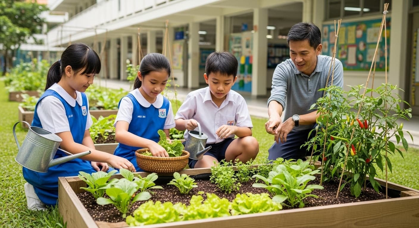 Photograph stimulus: A small garden at a primary school.